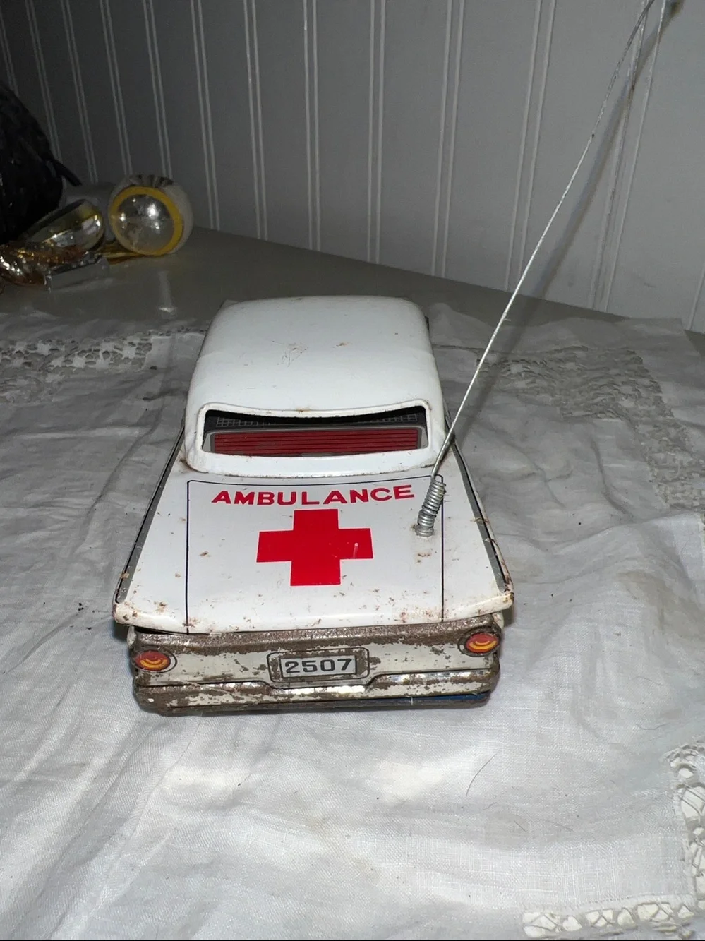 Vintage Ichiko Japan Tinplate Friction Cadillac Fleetwood Ambulance 1950s Toy